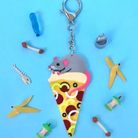 Pizza Rat Keychain