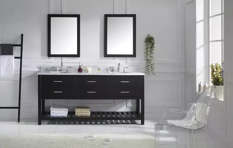 Virtu USA Caroline Estate 72″ Double Bath Vanity with White Marble Top and Round Sinks with Matching Mirrors
